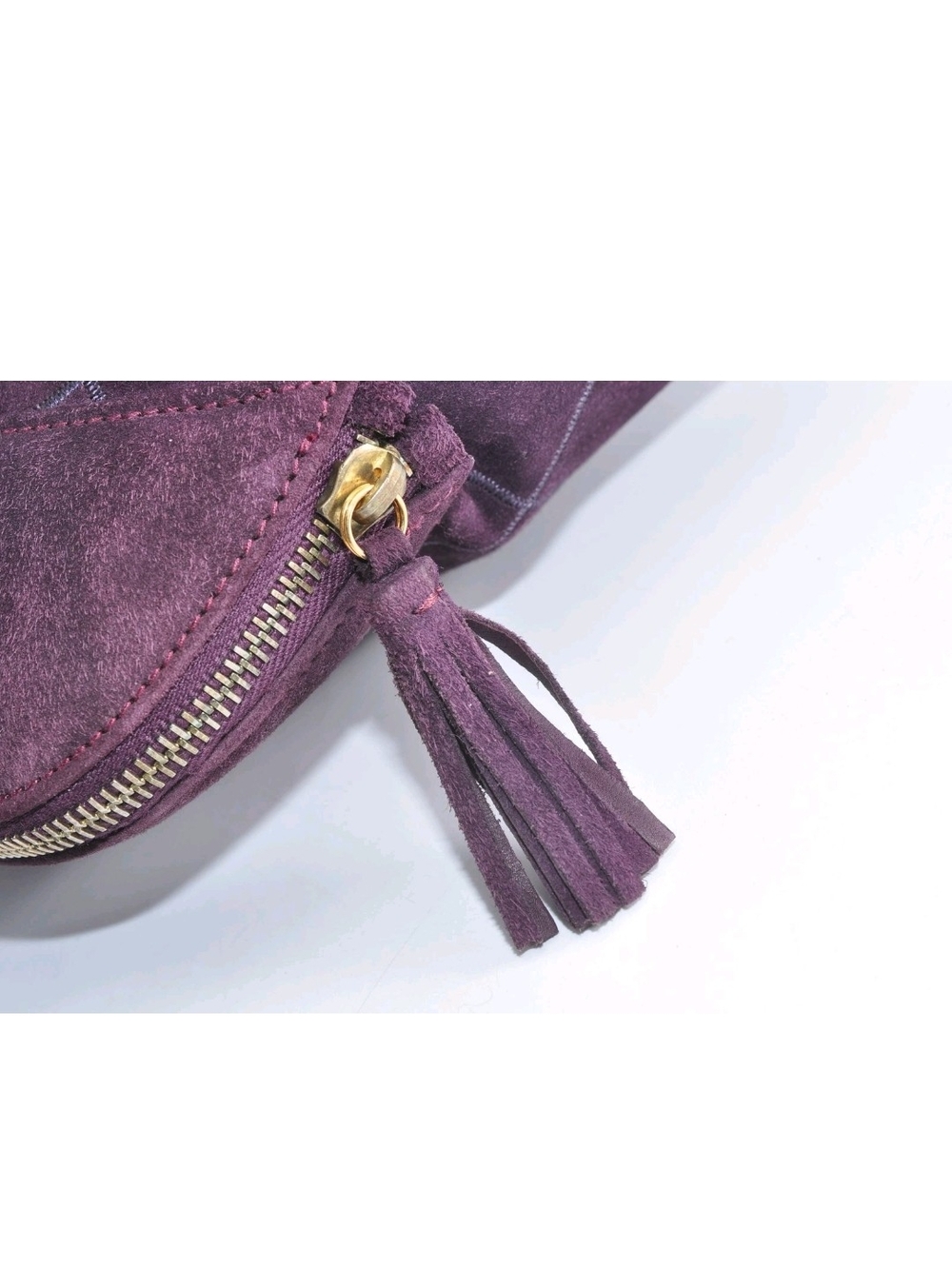 Salvatore Ferragamo Plum Suede Quilted Shoulder Bag with Tassel - Picture 12 of 13